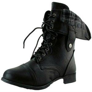 Mid Calf Fold-Able Military Lace Up Boots